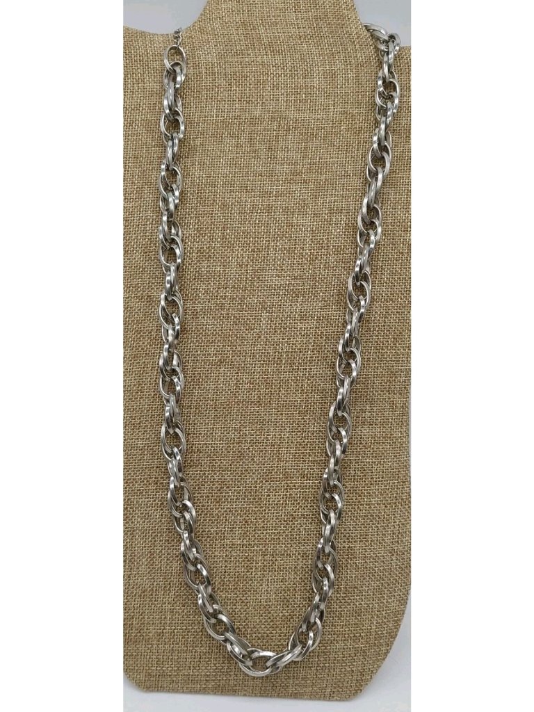 Charming Link Silver Tone Chain Necklace Lobster Clasp